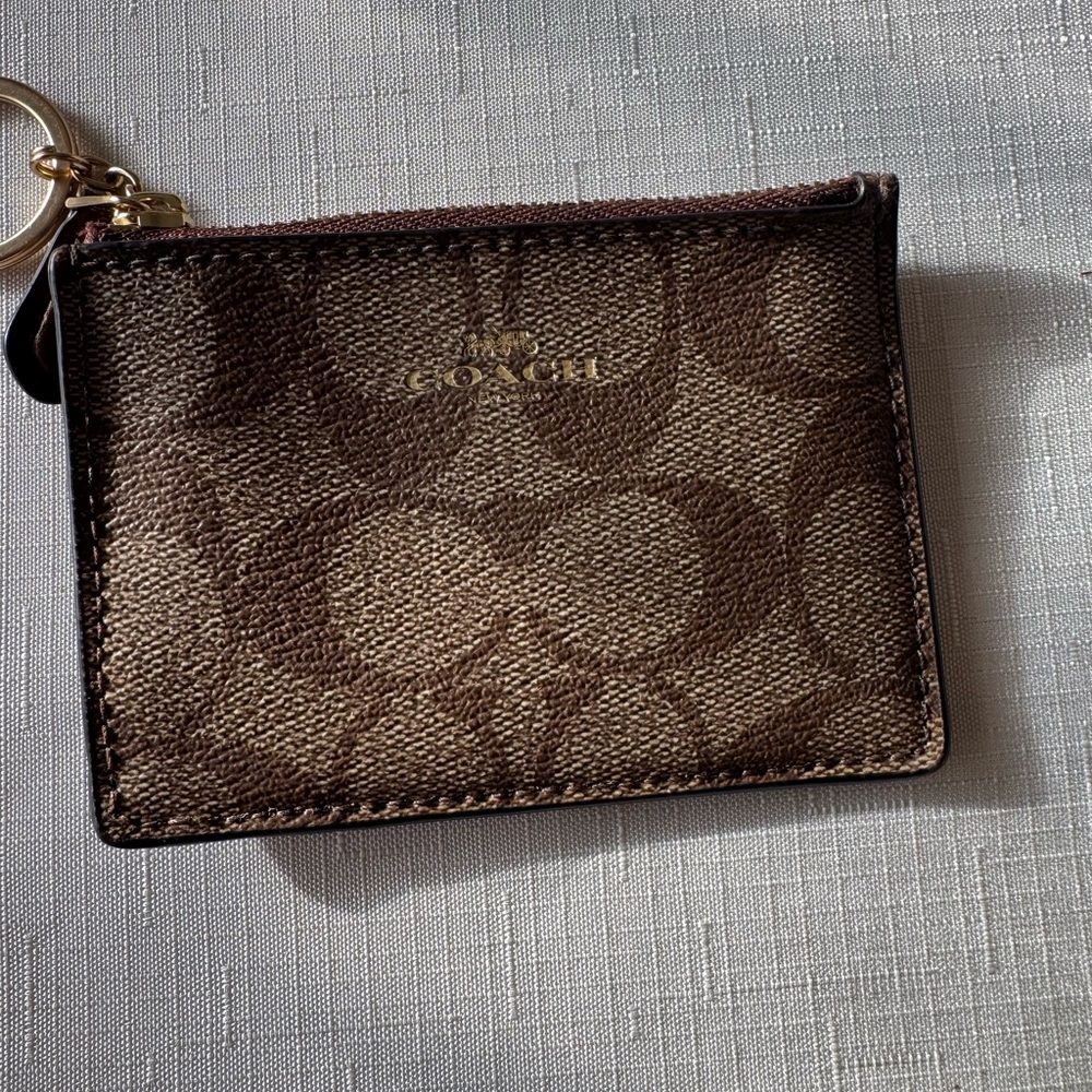 Coach Brown Monogram Card Case with Keyring New